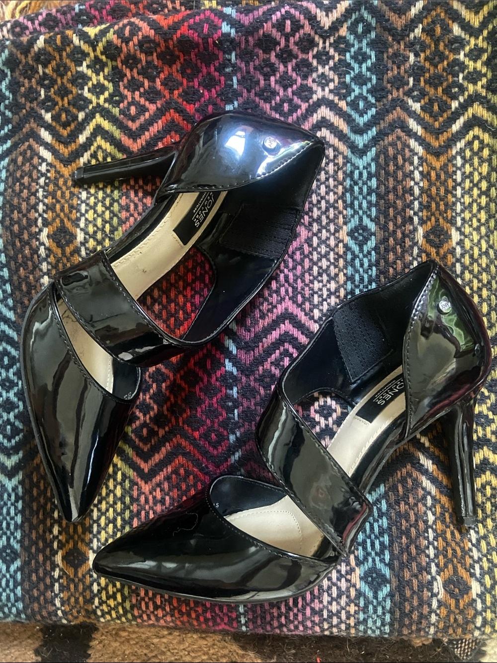 Jones New York Signature Black Patent Pointed Mary Jane High Heels 5.5